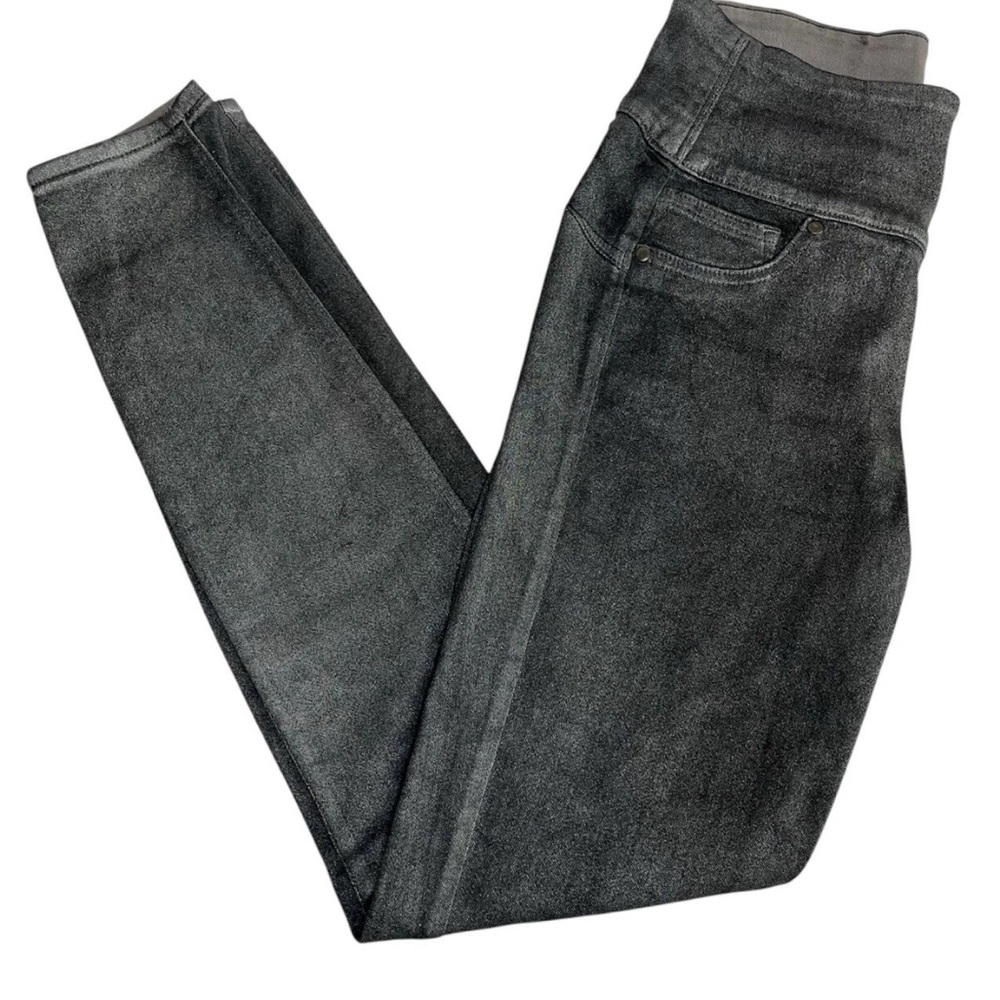 Spanx Solace Wax Denim Leggings Gray Pewter Metallic High Rise Pants SP Small VG